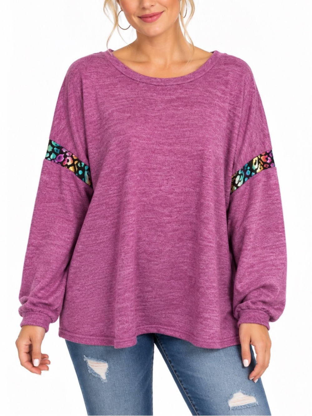 Acting Pro brand Magenta long sleeve rainbow leo arm stripe top
